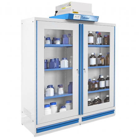 Armoire de sécurité à filtration, haute 2 portes, 2 compartiments, corrosifs : Stockage de produits peu agressifs. Armoire de sécurité à filtration, haute 2 portes, 2 compartiments, corrosifs : Stockage de produits peu agressifs.