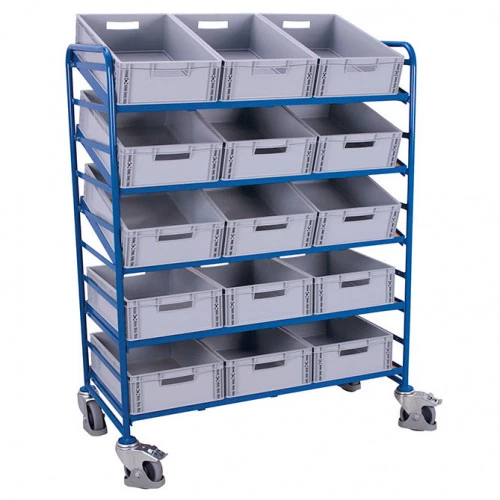 Chariot porte-bacs inclinable et réglable 5 niveaux Chariot porte-bacs inclinable et réglable 5 niveaux