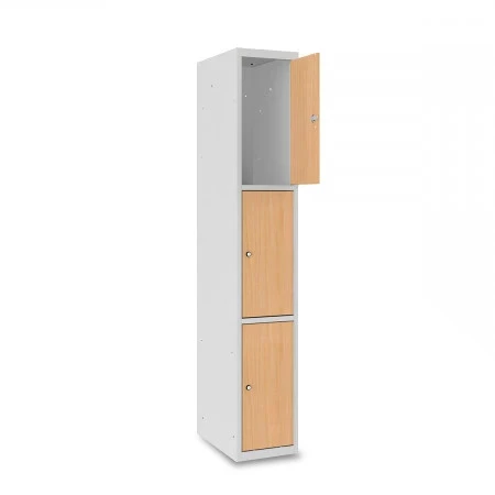 Vestiaire 3 cases superposées portes en bois en Largeur 300 mm porte en MDF monobloc 1 colonne 3 cases