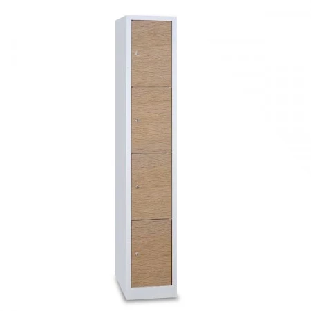 Vestiaire 4 cases superposées portes en bois - Larg. 300 mm monobloc 1 colonnes 4 cases finition haut gamme