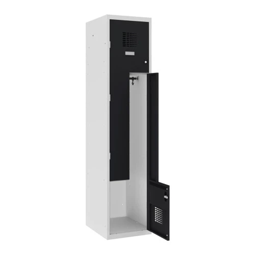 Vestiaire en L 1 colonne Corps gris perle Porte noire Vestiaire en L 1 colonne Corps gris perle Porte noire