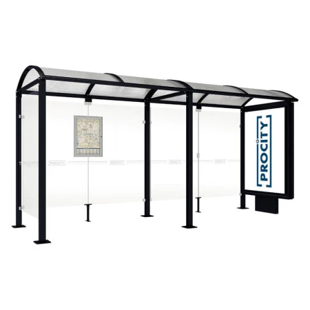 Abri bus 5 mètres avec 1 caisson lumineux + 1 bardage latéral Abri bus 5 mètres avec 1 caisson lumineux + 1 bardage latéral