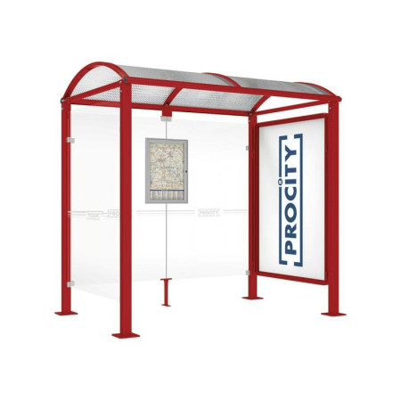 Abri bus standard avec 1 vitrine + 1 bardage latéral Abri bus standard avec 1 vitrine + 1 bardage latéral