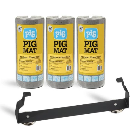 Lot de 3 rouleaux avec le Porte-rouleau magnétique PIG® pour permettre de suspendre le rouleau faciliter son utilisation. Lot de 3 rouleaux avec le Porte-rouleau magnétique PIG® pour permettre de suspendre le rouleau faciliter son utilisation.