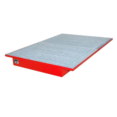 Bac de rétention rouge sur rayonnage - Marque Bauer - Avec caillebotis galvanisé Bac de rétention rouge sur rayonnage - Marque Bauer - Avec caillebotis galvanisé