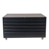Armoire à plan métallique sur roulettes avec top en bois Armoire à plan métallique sur roulettes avec top en bois