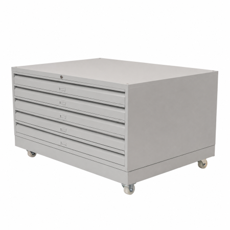 Armoire à plan métallique sur roulettes avec top en bois Armoire à plan métallique sur roulettes avec top en bois