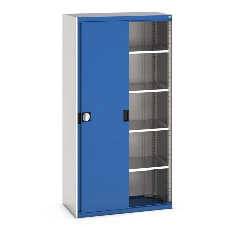 40013071 - Armoire CUBIO SMS-10520-12 - Avec Portes Coulissantes, 4 Tablettes - LxPxH 1050x525x2000mm - Bleu Gentiane RAL 5010 40013071 - Armoire CUBIO SMS-10520-12 - Avec Portes Coulissantes, 4 Tablettes - LxPxH 1050x525x2000mm - Bleu Gentiane RAL 5010