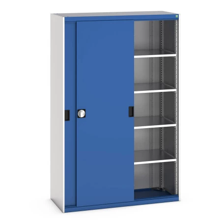 40014063 - Armoire CUBIO SMS-13520-12 - Avec Portes Coulissantes, 4 Tablettes - LxPxH 1300x525x2000mm - Bleu Gentiane RAL 5010 40014063 - Armoire CUBIO SMS-13520-12 - Avec Portes Coulissantes, 4 Tablettes - LxPxH 1300x525x2000mm - Bleu Gentiane RAL 5010
