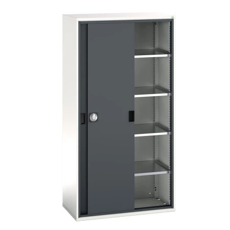 16926281 - Armoire VERSO haute à Portes Coulissantes et 4 Tablettes - LxPxH 1050x550x2000mm - Gris Anthracite RAL 7016