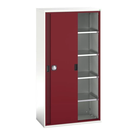 16926281 - Armoire VERSO haute à Portes Coulissantes et 4 Tablettes - LxPxH 1050x550x2000mm - Rouge Pourpre RAL 3004 16926281 - Armoire VERSO haute à Portes Coulissantes et 4 Tablettes - LxPxH 1050x550x2000mm - Rouge Pourpre RAL 3004