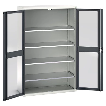 16926663 - Armoire VERSO à Double Portes Transparentes 1300x550x2000 - 4 tablettes - Gris Anthracite RAL 7016 16926663 - Armoire VERSO à Double Portes Transparentes 1300x550x2000 - 4 tablettes - Gris Anthracite RAL 7016