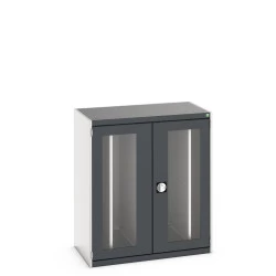Armoire lourde CUBIO à portes vitrées et panneaux perforés coulissants