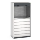 40201024 - Armoire CUBIO SMR-10620-12 Porte Rideau - 2 Tablettes, 6 Tiroirs de 175mm, 2 Panneaux à Bacs - LxPxH 1050x650x2000mm - Gris Anthracite RAL 7016 40201024 - Armoire CUBIO SMR-10620-12 Porte Rideau - 2 Tablettes, 6 Tiroirs de 175mm, 2 Panneaux à Bacs - LxPxH 1050x650x2000mm - Gris Anthracite RAL 7016