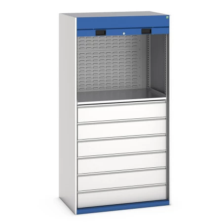 40201024 - Armoire CUBIO SMR-10620-12 Porte Rideau - 2 Tablettes, 6 Tiroirs de 175mm, 2 Panneaux à Bacs - LxPxH 1050x650x2000mm - Bleu Gentiane RAL 5010 40201024 - Armoire CUBIO SMR-10620-12 Porte Rideau - 2 Tablettes, 6 Tiroirs de 175mm, 2 Panneaux à Bacs - LxPxH 1050x650x2000mm - Bleu Gentiane RAL 5010