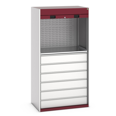 40201024 - Armoire CUBIO SMR-10620-12 Porte Rideau - 2 Tablettes, 6 Tiroirs de 175mm, 2 Panneaux à Bacs - LxPxH 1050x650x2000mm - Rouge Pourpre RAL 3004 40201024 - Armoire CUBIO SMR-10620-12 Porte Rideau - 2 Tablettes, 6 Tiroirs de 175mm, 2 Panneaux à Bacs - LxPxH 1050x650x2000mm - Rouge Pourpre RAL 3004
