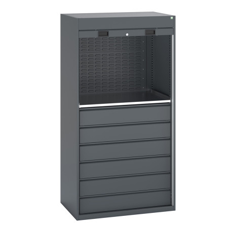 40201024 - Armoire CUBIO SMR-10620-12 Porte Rideau - 2 Tablettes, 6 Tiroirs de 175mm, 2 Panneaux à Bacs - LxPxH 1050x650x2000mm - Full Gris Anthracite RAL 7016 40201024 - Armoire CUBIO SMR-10620-12 Porte Rideau - 2 Tablettes, 6 Tiroirs de 175mm, 2 Panneaux à Bacs - LxPxH 1050x650x2000mm - Full Gris Anthracite RAL 7016