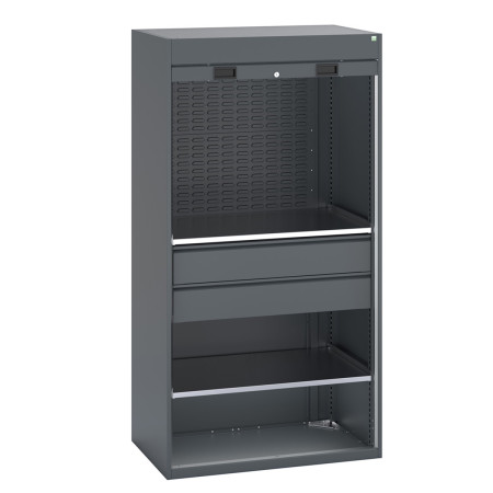 40201023 - Armoire CUBIO SMR-10620-12 Porte Rideau - 2 Tablettes, 2 Tiroirs de 175mm, 2 Panneaux à Bacs - LxPxH 1050x650x2000mm - Full Gris Anthracite RAL 7016 40201023 - Armoire CUBIO SMR-10620-12 Porte Rideau - 2 Tablettes, 2 Tiroirs de 175mm, 2 Panneaux à Bacs - LxPxH 1050x650x2000mm - Full Gris Anthracite RAL 7016