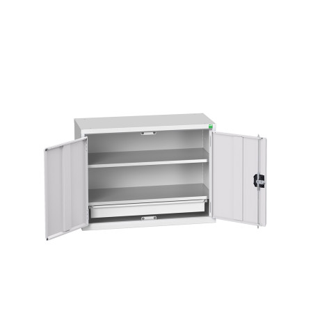 16929103 - Armoire Murale Eco - Avec 2 Tablettes, 1 Tiroir - LxPxH 800x350x600mm - Gris Clair RAL 7035 16929103 - Armoire Murale Eco - Avec 2 Tablettes, 1 Tiroir - LxPxH 800x350x600mm - Gris Clair RAL 7035