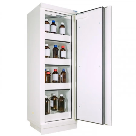 Armoire haute de sécurité pour produits dangereux, 4 bacs de rétention, 1 porte batante. Armoire haute de sécurité pour produits dangereux, 4 bacs de rétention, 1 porte batante.