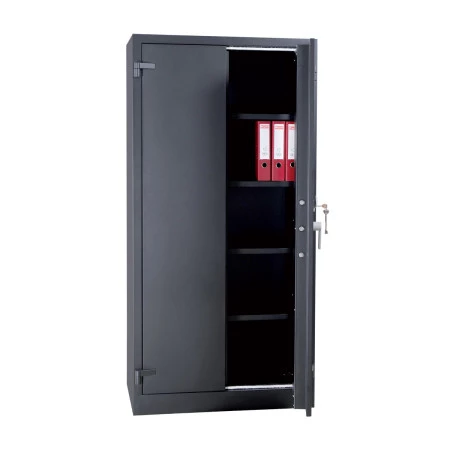 Armoire anti-feu en métal robuste monobloc. Étagères réglables avec supports pour dossiers suspendus. Épaisseur de la tôle parois extérieure 1,2 mm, et épaisseur de la tôle parois intérieure 0,9 mm. Armoire anti-feu en métal robuste monobloc. Étagères réglables avec supports pour dossiers suspendus. Épaisseur de la tôle parois extérieure 1,2 mm, et épaisseur de la tôle parois intérieure 0,9 mm.