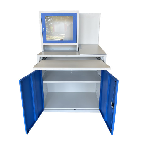 Armoire informatique double pour environnement poussiéreux. Les caissons sont équipés d'orifices pour les passages de câbles. Armoire informatique double pour environnement poussiéreux. Les caissons sont équipés d'orifices pour les passages de câbles.