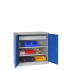 Armoire Basse Equipée - 1 Tiroir, 2 Etagères - LxPxH 1000x500x1000 mm - Caisson et Ossature Gris Clair RAL 7035 - Façade Bleu Industrie 5015 Armoire Basse Equipée - 1 Tiroir, 2 Etagères - LxPxH 1000x500x1000 mm - Caisson et Ossature Gris Clair RAL 7035 - Façade Bleu Industrie 5015