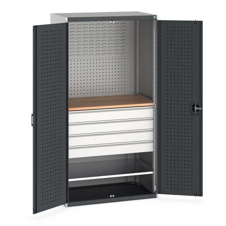 40021160 - Armoire CUBIO SMF-10620-136 - Mini atelier Portes Perfo, 1 Tablettes, 4 Tir - LxPxH 1050x650x2000mm - Gris Anthracite RAL 7016 40021160 - Armoire CUBIO SMF-10620-136 - Mini atelier Portes Perfo, 1 Tablettes, 4 Tir - LxPxH 1050x650x2000mm - Gris Anthracite RAL 7016