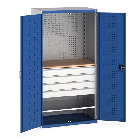 40021160 - Armoire CUBIO SMF-10620-136 - Mini atelier Portes Perfo, 1 Tablettes, 4 Tir - LxPxH 1050x650x2000mm - Bleu Gentiane RAL 5010 40021160 - Armoire CUBIO SMF-10620-136 - Mini atelier Portes Perfo, 1 Tablettes, 4 Tir - LxPxH 1050x650x2000mm - Bleu Gentiane RAL 5010