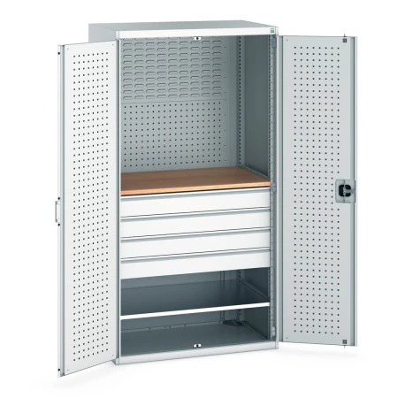 40021160 - Armoire CUBIO SMF-10620-136 - Mini atelier Portes Perfo, 1 Tablettes, 4 Tir - LxPxH 1050x650x2000mm - Gris Clair RAL 7035 40021160 - Armoire CUBIO SMF-10620-136 - Mini atelier Portes Perfo, 1 Tablettes, 4 Tir - LxPxH 1050x650x2000mm - Gris Clair RAL 7035
