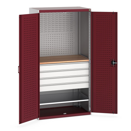40021160 - Armoire CUBIO SMF-10620-136 - Mini atelier Portes Perfo, 1 Tablettes, 4 Tir - LxPxH 1050x650x2000mm - Rouge Pourpre RAL 3004 40021160 - Armoire CUBIO SMF-10620-136 - Mini atelier Portes Perfo, 1 Tablettes, 4 Tir - LxPxH 1050x650x2000mm - Rouge Pourpre RAL 3004