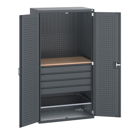 40021160 - Armoire CUBIO SMF-10620-136 - Mini atelier Portes Perfo, 1 Tablettes, 4 Tir - LxPxH 1050x650x2000mm - Full Gris Anthracite RAL 7016 40021160 - Armoire CUBIO SMF-10620-136 - Mini atelier Portes Perfo, 1 Tablettes, 4 Tir - LxPxH 1050x650x2000mm - Full Gris Anthracite RAL 7016