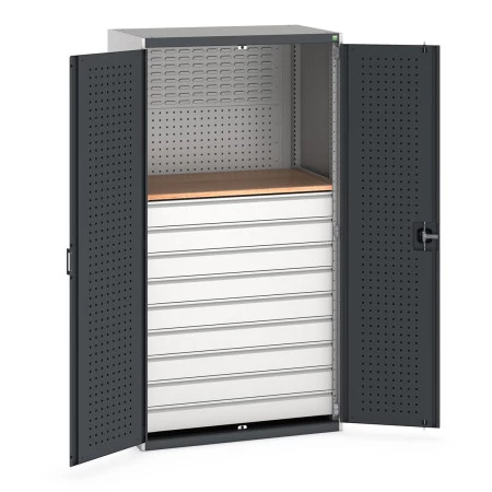 40021204 - Armoire CUBIO SMF-10620-1W - Mini atelier Portes Perfo, 9 Tiroirs - LxPxH 1050x650x2000mm - Gris Anthracite RAL 7016 40021204 - Armoire CUBIO SMF-10620-1W - Mini atelier Portes Perfo, 9 Tiroirs - LxPxH 1050x650x2000mm - Gris Anthracite RAL 7016
