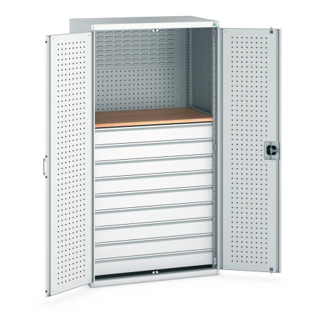 40021204 - Armoire CUBIO SMF-10620-1W - Mini atelier Portes Perfo, 9 Tiroirs - LxPxH 1050x650x2000mm - Gris Clair RAL 7035 40021204 - Armoire CUBIO SMF-10620-1W - Mini atelier Portes Perfo, 9 Tiroirs - LxPxH 1050x650x2000mm - Gris Clair RAL 7035