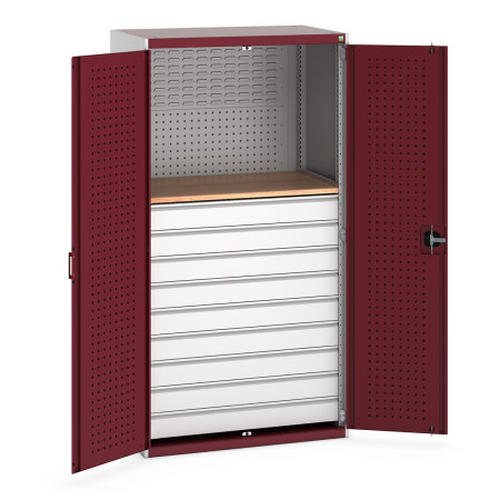 40021204 - Armoire CUBIO SMF-10620-1W - Mini atelier Portes Perfo, 9 Tiroirs - LxPxH 1050x650x2000mm - Rouge Pourpre RAL 3004 40021204 - Armoire CUBIO SMF-10620-1W - Mini atelier Portes Perfo, 9 Tiroirs - LxPxH 1050x650x2000mm - Rouge Pourpre RAL 3004