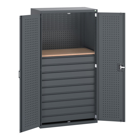 40021204 - Armoire CUBIO SMF-10620-1W - Mini atelier Portes Perfo, 9 Tiroirs - LxPxH 1050x650x2000mm - Full Gris Anthracite RAL 7016 40021204 - Armoire CUBIO SMF-10620-1W - Mini atelier Portes Perfo, 9 Tiroirs - LxPxH 1050x650x2000mm - Full Gris Anthracite RAL 7016