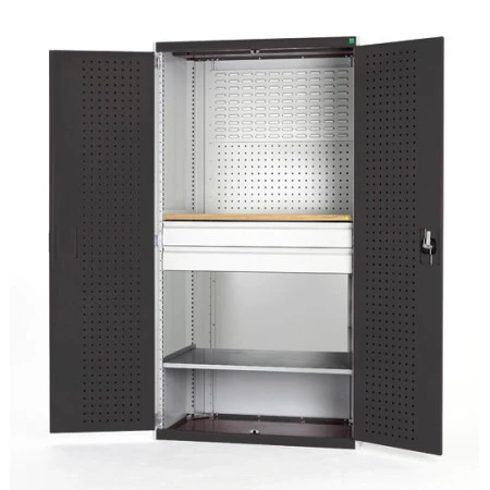 40022091 - Armoire CUBIO SMF-13620 - Mini atelier Portes Perfo, 1 Tablettes, 2 Tir - LxPxH 1300x650x2000mm - Gris Anthracite RAL 7016 40022091 - Armoire CUBIO SMF-13620 - Mini atelier Portes Perfo, 1 Tablettes, 2 Tir - LxPxH 1300x650x2000mm - Gris Anthracite RAL 7016