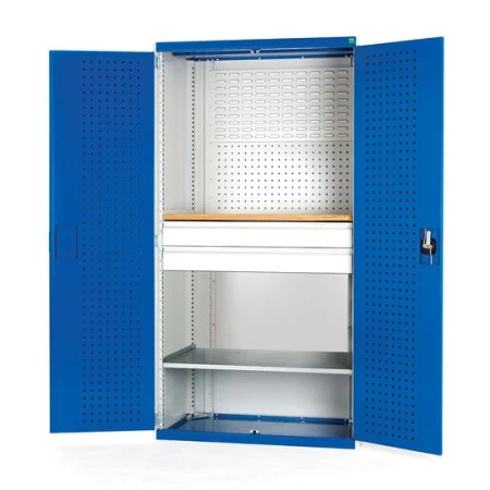 40022091 - Armoire CUBIO SMF-13620 - Mini atelier Portes Perfo, 1 Tablettes, 2 Tir - LxPxH 1300x650x2000mm - Bleu Gentiane RAL 5010 40022091 - Armoire CUBIO SMF-13620 - Mini atelier Portes Perfo, 1 Tablettes, 2 Tir - LxPxH 1300x650x2000mm - Bleu Gentiane RAL 5010