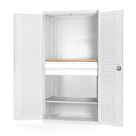 40022091 - Armoire CUBIO SMF-13620 - Mini atelier Portes Perfo, 1 Tablettes, 2 Tir - LxPxH 1300x650x2000mm - Gris Clair RAL 7035 40022091 - Armoire CUBIO SMF-13620 - Mini atelier Portes Perfo, 1 Tablettes, 2 Tir - LxPxH 1300x650x2000mm - Gris Clair RAL 7035