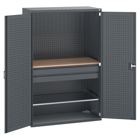 40022091 - Armoire CUBIO SMF-13620 - Mini atelier Portes Perfo, 1 Tablettes, 2 Tir - LxPxH 1300x650x2000mm - Full Gris Anthracite RAL 7016 40022091 - Armoire CUBIO SMF-13620 - Mini atelier Portes Perfo, 1 Tablettes, 2 Tir - LxPxH 1300x650x2000mm - Full Gris Anthracite RAL 7016