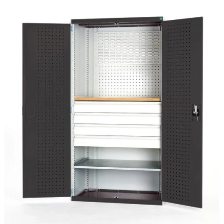 40022092 - Armoire CUBIO SMF-13620 - Mini atelier Portes Perfo, 1 Tablettes, 4 Tir - LxPxH 1300x650x2000mm - Gris Anthracite RAL 7016 40022092 - Armoire CUBIO SMF-13620 - Mini atelier Portes Perfo, 1 Tablettes, 4 Tir - LxPxH 1300x650x2000mm - Gris Anthracite RAL 7016