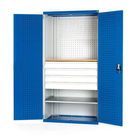 40022092 - Armoire CUBIO SMF-13620 - Mini atelier Portes Perfo, 1 Tablettes, 4 Tir - LxPxH 1300x650x2000mm - Bleu Gentiane RAL 5010 40022092 - Armoire CUBIO SMF-13620 - Mini atelier Portes Perfo, 1 Tablettes, 4 Tir - LxPxH 1300x650x2000mm - Bleu Gentiane RAL 5010