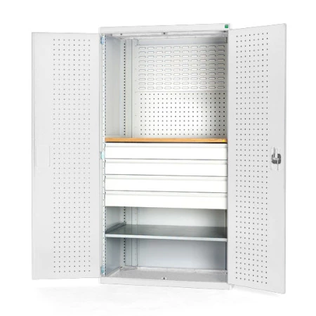 40022092 - Armoire CUBIO SMF-13620 - Mini atelier Portes Perfo, 1 Tablettes, 4 Tir - LxPxH 1300x650x2000mm - Gris Clair RAL 7035 40022092 - Armoire CUBIO SMF-13620 - Mini atelier Portes Perfo, 1 Tablettes, 4 Tir - LxPxH 1300x650x2000mm - Gris Clair RAL 7035