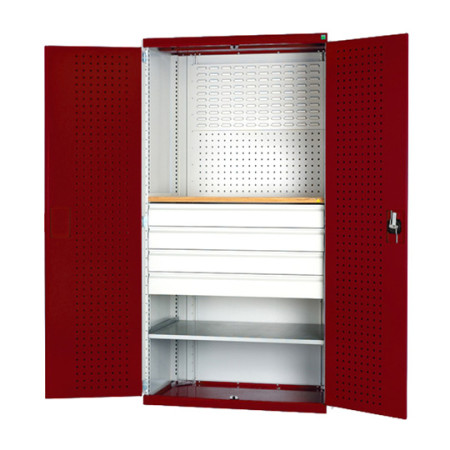 40022092 - Armoire CUBIO SMF-13620 - Mini atelier Portes Perfo, 1 Tablettes, 4 Tir - LxPxH 1300x650x2000mm - Rouge Pourpre RAL 3004 40022092 - Armoire CUBIO SMF-13620 - Mini atelier Portes Perfo, 1 Tablettes, 4 Tir - LxPxH 1300x650x2000mm - Rouge Pourpre RAL 3004