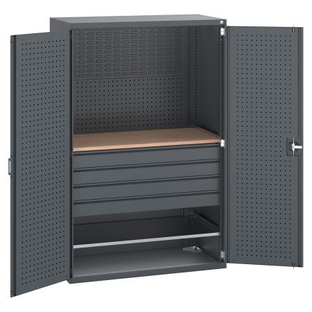 40022092 - Armoire CUBIO SMF-13620 - Mini atelier Portes Perfo, 1 Tablettes, 4 Tir - LxPxH 1300x650x2000mm - Full Gris Anthracite RAL 7016 40022092 - Armoire CUBIO SMF-13620 - Mini atelier Portes Perfo, 1 Tablettes, 4 Tir - LxPxH 1300x650x2000mm - Full Gris Anthracite RAL 7016