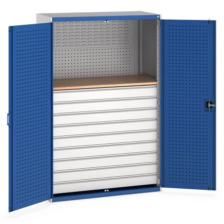 40022093 - Armoire CUBIO SMF-13620 - Mini atelier Portes Perfo, 9 Tiroirs - LxPxH 1300x650x2000mm - Bleu Gentiane RAL 5010 40022093 - Armoire CUBIO SMF-13620 - Mini atelier Portes Perfo, 9 Tiroirs - LxPxH 1300x650x2000mm - Bleu Gentiane RAL 5010