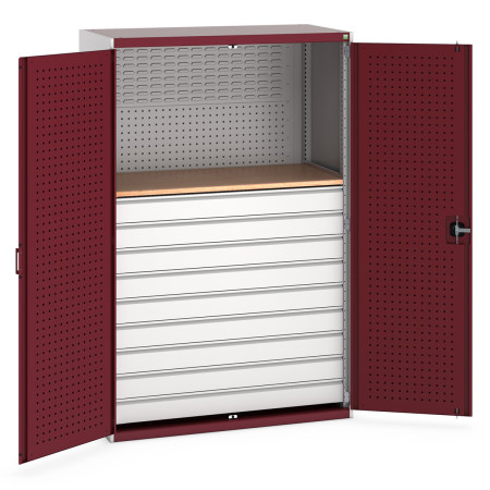 40022093 - Armoire CUBIO SMF-13620 - Mini atelier Portes Perfo, 9 Tiroirs - LxPxH 1300x650x2000mm - Rouge Pourpre RAL 3004 40022093 - Armoire CUBIO SMF-13620 - Mini atelier Portes Perfo, 9 Tiroirs - LxPxH 1300x650x2000mm - Rouge Pourpre RAL 3004