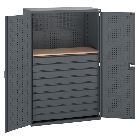 40022093 - Armoire CUBIO SMF-13620 - Mini atelier Portes Perfo, 9 Tiroirs - LxPxH 1300x650x2000mm - Full Gris Anthracite RAL 7016 40022093 - Armoire CUBIO SMF-13620 - Mini atelier Portes Perfo, 9 Tiroirs - LxPxH 1300x650x2000mm - Full Gris Anthracite RAL 7016