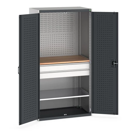 40021162 - Armoire CUBIO SMF-10620-137 - Mini atelier Portes Perfo, 1 Tablettes, 2 Tir - LxPxH 1050x650x2000mm - Gris Anthracite RAL 7016 40021162 - Armoire CUBIO SMF-10620-137 - Mini atelier Portes Perfo, 1 Tablettes, 2 Tir - LxPxH 1050x650x2000mm - Gris Anthracite RAL 7016