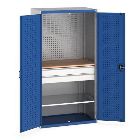 40021162 - Armoire CUBIO SMF-10620-137 - Mini atelier Portes Perfo, 1 Tablettes, 2 Tir - LxPxH 1050x650x2000mm - Bleu Gentiane RAL 5010 40021162 - Armoire CUBIO SMF-10620-137 - Mini atelier Portes Perfo, 1 Tablettes, 2 Tir - LxPxH 1050x650x2000mm - Bleu Gentiane RAL 5010
